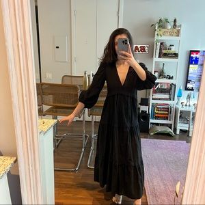 Zara Black Ruffled Boho Vneck Maxi Dress